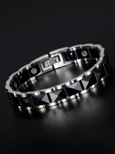 Original Design Black and White Ceramic Bracelet Men Fancy Light Luxury Minority Germanium Stone Radiation-Proof Non-Allergic Hipster Accessories