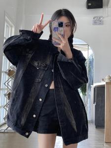 ฤดูใบไม้ผลิ ฤดูใบไม้ร่วง มัดย้อม เดนิม เสื้อแจ็คเก็ต สําหรับ พลัสไซส์ เด็กผู้หญิง หวาน สไตล์แฟชั่น สตรีทแวร์ American Retro Lazy เสื้อท่อนบน แขนยาวกลาง