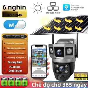 Camera IP Wifi V380pro 12MP 6K Tích Hợp Năng Lượng Mặt Trời Phát Hiện Chuyển Động PIR Tầm Nhìn Ban Đêm Chống Nước Camera Kép Giám Sát An Ninh CCTV