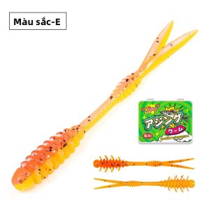 Gỗ Hồng Sắc Chia Đuôi Ajing Con Sâu Mồi Câu Cá 55 Mm 0.3G TPR Mồi Mềm Đèn Trò Chơi Đôi Màu Nhựa Mềm Rockfish Giải Quyết