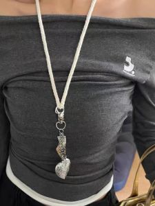 Boho Style Heart Shell Pendant Sweater Chain Necklace Vintage Carved Pattern by Popular Blogger Miss Wu Fashion Jewelry Accessory