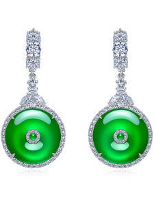 AILEQ | Full Green Natural Chalcedony Inlaid 925 Silver Earrings