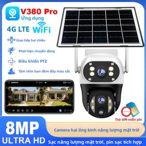 Camera An Ninh Năng Lượng Mặt Trời V380 8MP Ngoài Trời WiFi Không Dây Camera Kép IP 1080P Tầm Nhìn Ban Đêm Theo Dõi Chuyển Động 4G CCTV Chống Nước PTZ