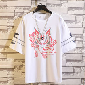 Genshin Impact Night Lotus Short Sleeve T-Shirt Mens Anime Manga Print Loose Fit round Neck Five Sleeve Summer Top