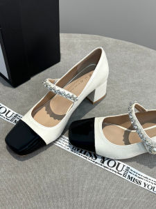 รองเท้าเดี่ยว Mary Jane ที่สะดวกสบายสําหรับผู้หญิงรองเท้าส้นสูงหัวเหลี่ยม นุ่ม ฤดูใบไม้ร่วงด้านล่างรูปแบบใหม่ ทันสมัย Water Diamond