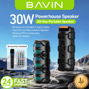 BAVIN BM37 Triple Woofer Karaoke Wireless Bluetooth Speaker Portable Party w/ RGB Light 30W Powerful Sound & Microphone