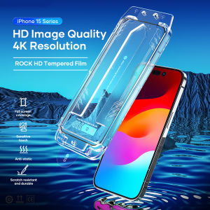 iPhone 15/iPhone 15 Pro/iPhone 15 Pro Max ROCK 4K HD Clear Full Tempered Glass Screen Protector with Dust Proof Install Kit