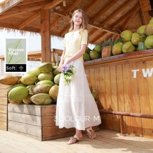 3COLOUR·S | High Waist A-line White Long Dress