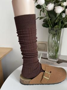 American Retro Brown Stacked Calf Socks Womens Autumn and Winter Trend All-Match Vertical Gray Knee Length Socks Ins Fashion