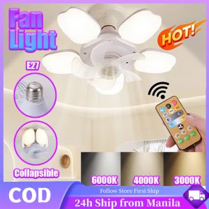 Silent E27 Ceiling Fan Light Five Leaf Electric Fan Foldable Fan Lamp 3 Speed Adjustable Modern Design Chandelier Led Light Fan 50W 3 Colors Adjustable 2 IN 1 LED Ceiling Fan For Bedroom Kitchen Living Room