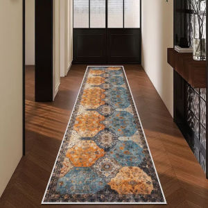 VIKAMA Vintage Checkered Oriental Runner Rug Non Slip Waterproof Carpet for Kitchen Entry Farmhouse Indoor Floor Decor