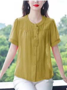 HUAXUNRAN | Youthful Belly Covering Loose Short Sleeve Shirt for Elderly Women