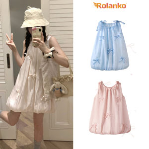 Rolanko Girls Bow Princess Dress Summer Sleeveless Adjustable Strap Bubble Sundress Kids Casual Birthday School Daily Wear 2-11Years