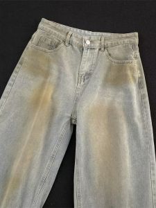 กางเกงยีนส์ทรงหลวมสไตล์ย้อนยุคสไตล์อเมริกันสำหรับผู้ชาย กางเกงขายาวทรงตรงทรงหลวมสบาย ๆ สำหรับฤดูร้อน