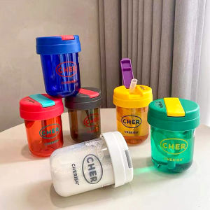 Uni.Y แก้วน้ำพลาสติก ใส่น้ำ ใส่นม 300ml ใช้ มีหลอด/เปิดฝาดื่มได้ Plastic cup