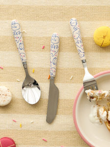 Blue Lotus Home Childrens Dinner Spoon Food Grade Stainless Steel Dining Utensils Set Creative Popular Eating Fork Three Piece Set