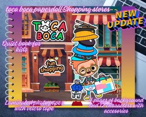 Toca boca paperdoll Shopping Stores (supermarketfast food bakery hair salon and clothes shop) (ready to play no need to cut) quiet book for kids
