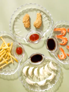 Đĩa Vỏ Sò Thủy Tinh Trong Suốt Có Khay Nước Chấm – Thiết Kế Sang Trọng Dày Dặn