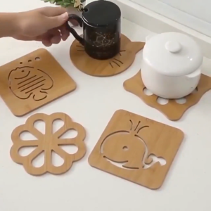 Alas Kayu Anti Panas Tatakan Cangkir Piring Mangkok Hiasan Meja Piring Dan Gelas