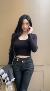 High Waist Stretchy Slimming Long Legging Effect Pencil Jeans Dongda Gate New 2024 Asymmetrical Buckle Zipper Closure Cotton Denim