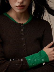 Layered Colorblock Wool Cashmere Blend Henry Neck Sweater