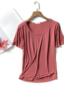 Pure Color round Neck T-shirt Womens Summer Loose Short Sleeve Modal Outwear Top T-shirt Slim Looking Easiest for Match Plus Size Bottoming Shirt