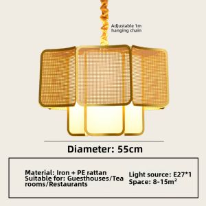 SANGEJIANGREN | Zen Style Rattan Pendant Light Restaurant