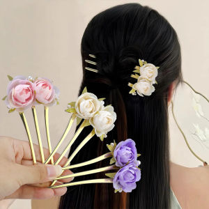 Tooyoo Peony Flower Three Tooth Comb New Chinese Style Headdress Women Gentle Temperament Hair Clip
