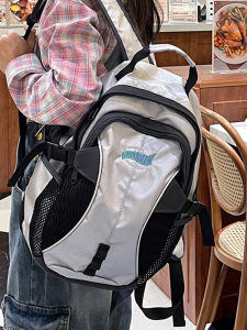 OUDENGPAI | Korean Style Travel Outdoor Silver Small Group Backpack Women Large Capacity Computer Bag Lightweight Nylon Youth Commuter Bag