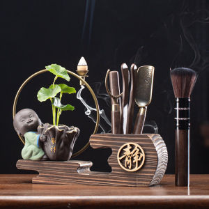 Creative Tea Ceremony Six Items Yixing Clay Small Monk Flower Backflow Incense Burner Household Minimalist Ebony Wooden Tea Spoon Tea Pincers