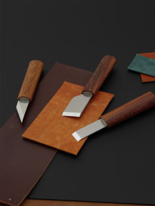 Bộ Dao Cắt Da DIY Thủ Công Có Tay Cầm Bằng Gỗ Đỏ Axit Dao Cắt Mỏng Và Góc Cạnh Cho Đồ Da Và Đồ Thủ Công