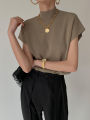 PAPERLLL Women's Half-High Neck Knit T-Shirt Sleeveless Black Ice Silk Inner Wear for Commuting Summer Casual Work Clothing. 