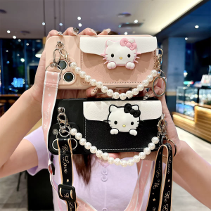 Kitty Cat Card Holder Wallet Crossbody Phone Case Full Edge Protection for OPPO A1 A2 A3 pro A79 A73 A7X A57 A59 A37 A83 A77 Anti-Fall Soft Silicone Protective Cover