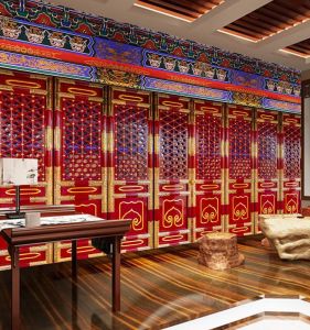 กระดาษติดผนังสไตล์จีนโบราณ กระดาษติดผนังลายมณฑลแดง วัสดุกันน้ำ กันมลพิษ กันน้ำมัน สำหรับห้องนั่งเล่น กระดาษติดผนังแบบแบน