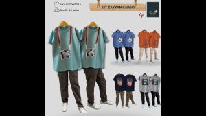 Tabina Setelan Kaos Lengan Pendek Anak Laki-laki Seri Zayyan Cargo usia 4 hingga 14 tahun Remaja