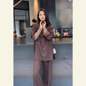 Elegant Autumn Winter Outfit High Waist A-Line Skirt And Shirt Set Korean Style Polyester Fiber Long Sleeve round Neck Dress