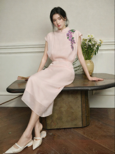 JK&JS | New Chinese Style Long Dress JKJS Misty Yingran Sequin Tube Embroidery Thin Veil Women Summer High Waist Gown City Commute