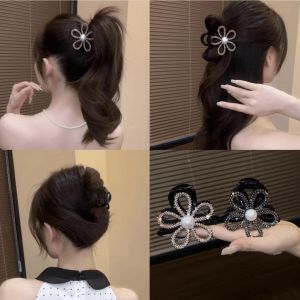 Shiny Diamond Hollow Flower Hair Claw Womens High Ponytail Shark Clamp Stylish Hair Accessory  out New 2025
