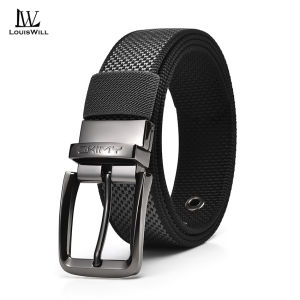 LouisWill Men Sports Belt Outdoor Belt Adjustable Belt Rotating Buckle Double-Sided Two-Color Nylon Belt Waistband Youth Sports Canvas Pant Belt Simple Nice Waistband