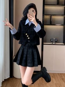 CHANGTONG | Chic Korean-Style Two-Piece Outfit with Blouse and Skirt for Fall