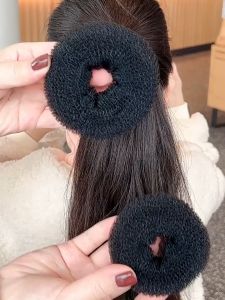 Black Donut Scrunchies Children Headwear DIY Bun Hair Style Tool Hair Bands for Girls Updo Ponytail Holder Gum