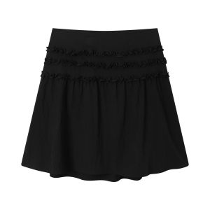 JNXS | Chân váy midi chữ A xếp ly viền bèo phong cách thường ngày