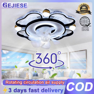 GEJIESE 75W black ceiling fan with lights modern design 20inch 360 degree rotation 6 speed wind ceiling fan with led lights ceiling lights with fan for living room dinning room