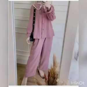 BAYAR DI TEMPAT SETELAN KEMEJA WANITA MURAH BAHAN CRINCLE TERBARU