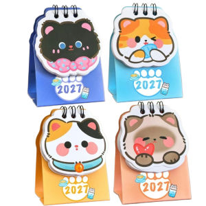 12Pcs 2027 Cartoon Cat Desk Calendar Cute Kitten Design 5.7x4.4x8cm Premium Paper Sturdy Base for Office Home Dorm Decor Gift