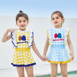 ชุดว่ายน้ำเด็กแบบแยกชิ้นสำหรับเด็กหญิงชุดว่ายน้ำใส่แช่น้ำพุร้อนสไตล์ตะวันตกสำหรับเด็กหญิงเด็กวัยกลางและวัยโตแบบกระโปรงเจ้าหญิงน่ารัก