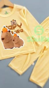 Bộ dài tay dài quần bé trai bé gái hình in quả cam capybara cho bé từ 6kg-30kg.DT14