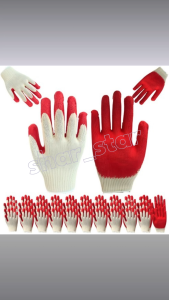 Semi-Coated Cotton Gloves Red Work 50 Pieces White