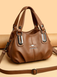 New Fashionable Large Capacity Leather Handbag Soft Shoulder Crossbody Bag for Middle-Aged Women Casual Pure Color Tote Bag
