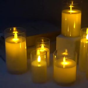 Led Flameless Candle Acrylic Glass Battery Flickering Light Party Decorations Electronic Candle Tea Lights for Wedding Christmas Durable